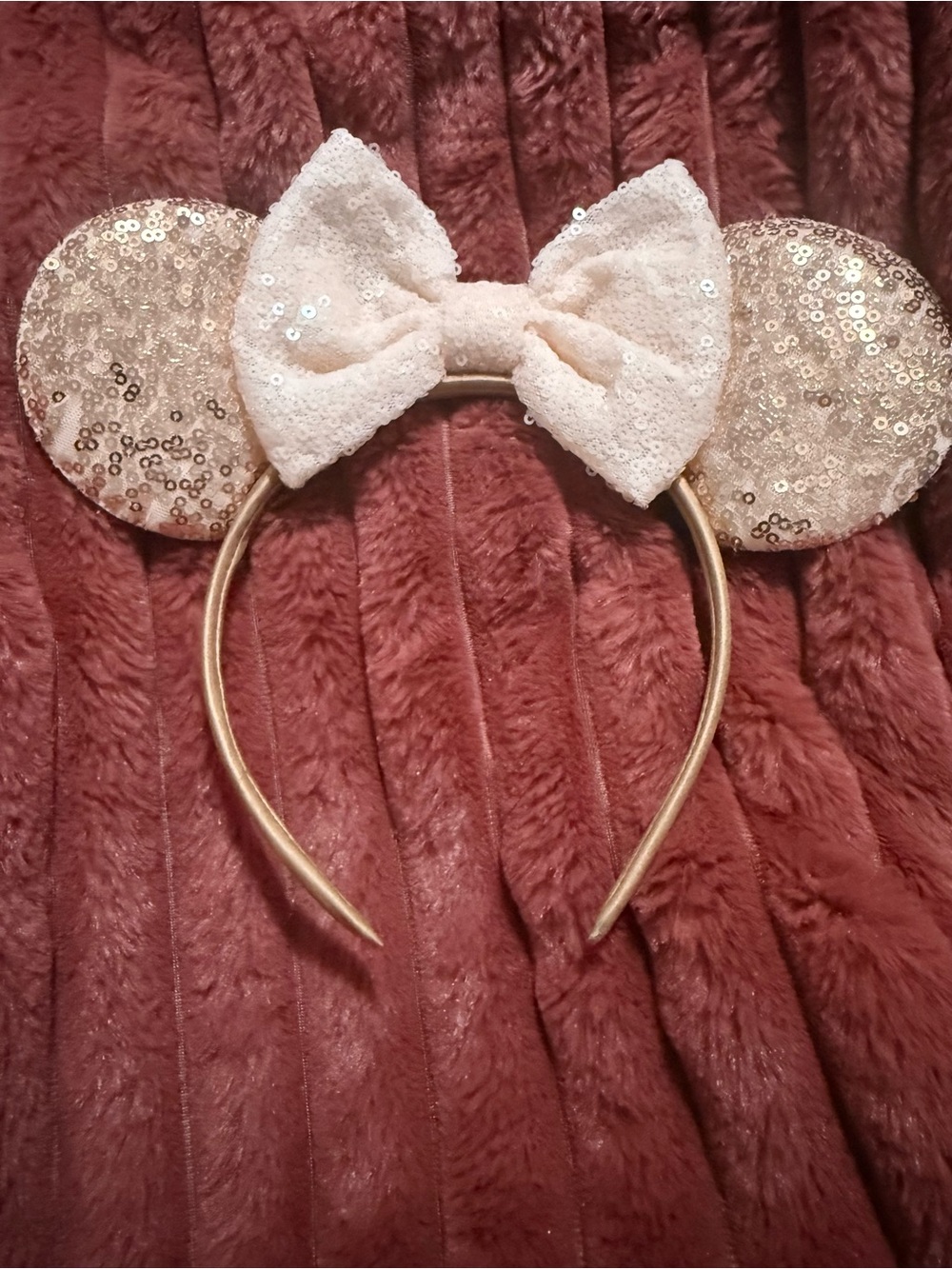 Sparkling Rose Gold Cream Sequin Mouse Ear Headband for Adults/Kids